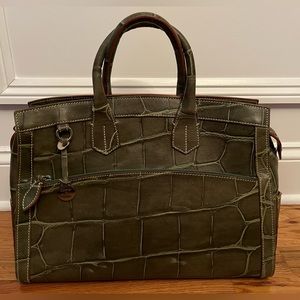 Dooney & Bourke Green Italian Croco Domed Zip Satchel Shoulder Handbag MBS11 FR